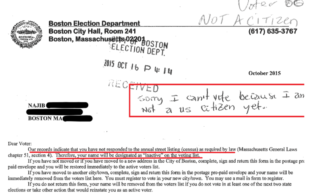 REPORT: Massachusetts Annual Mandatory Census Identifies Aliens and Inactive Registrants on the Voter Roll