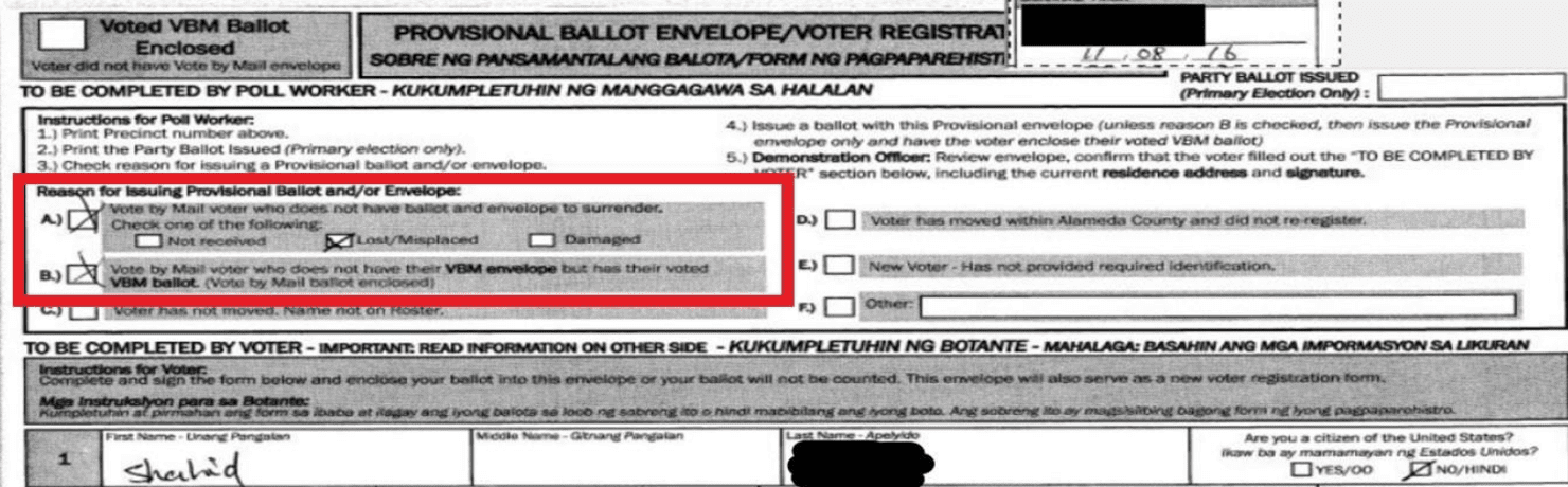 California Alien Voting Record
