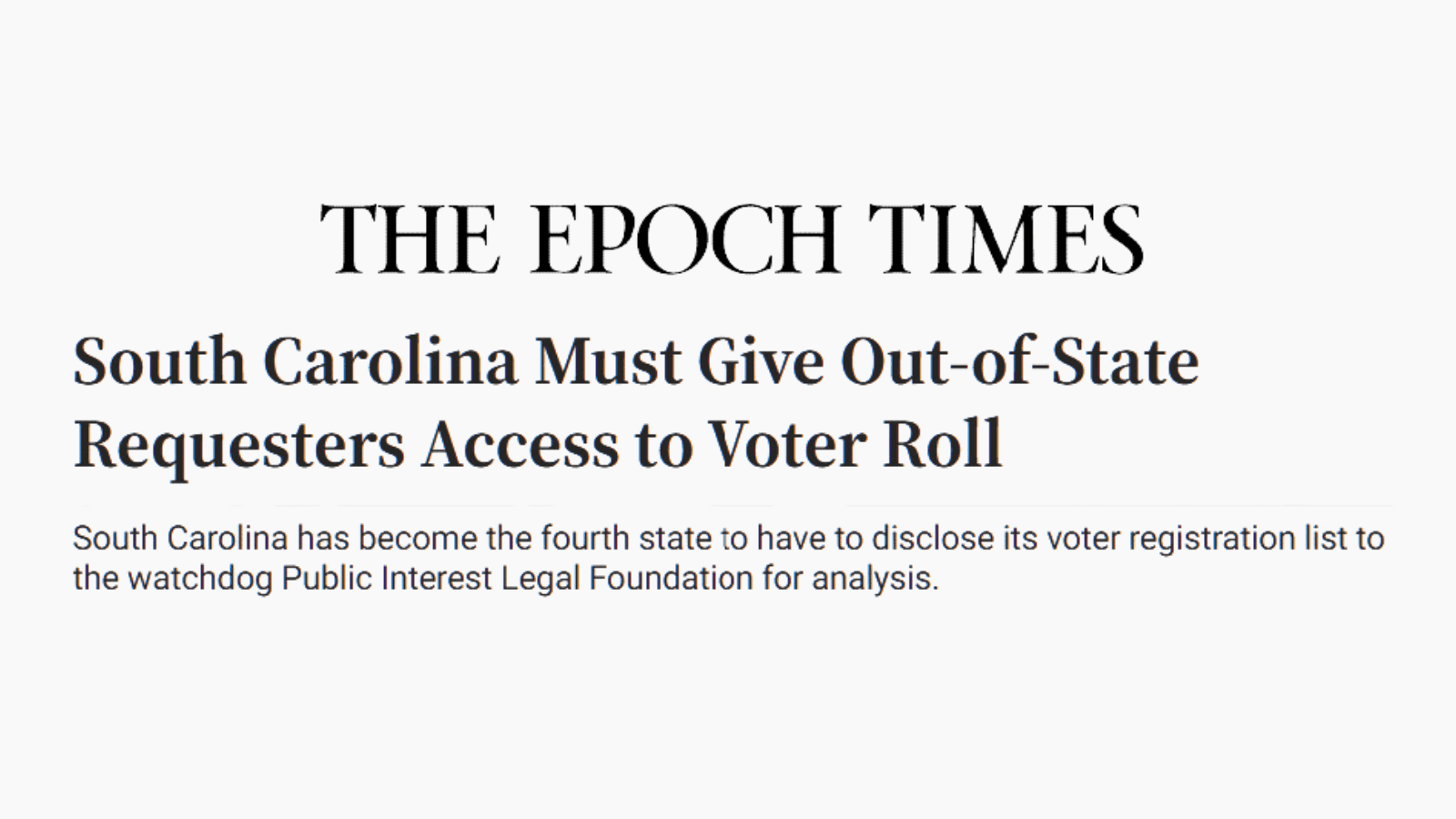 EPOCH TIMES - South Carolina Win